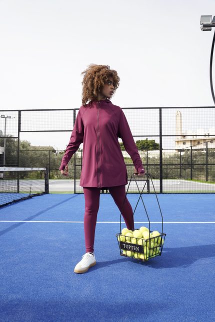 Relaxed Fit Zip-Up Top - Red Wine