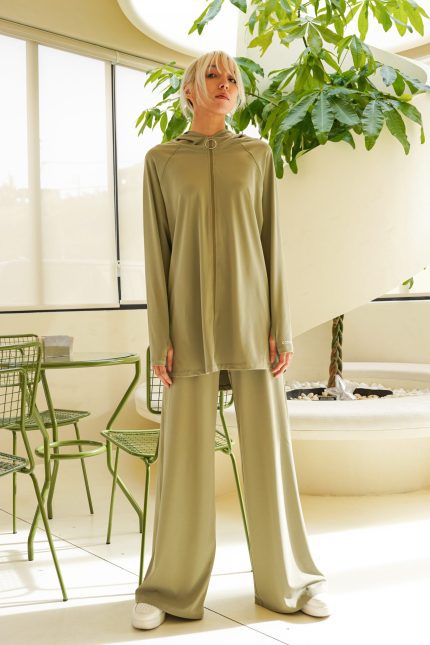 Relaxed Fit Zip-Up Top - Matcha