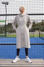 Long Line Waisted Zip-Up Top - Light Grey