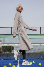 Long Line Waisted Zip-Up Top - Light Grey