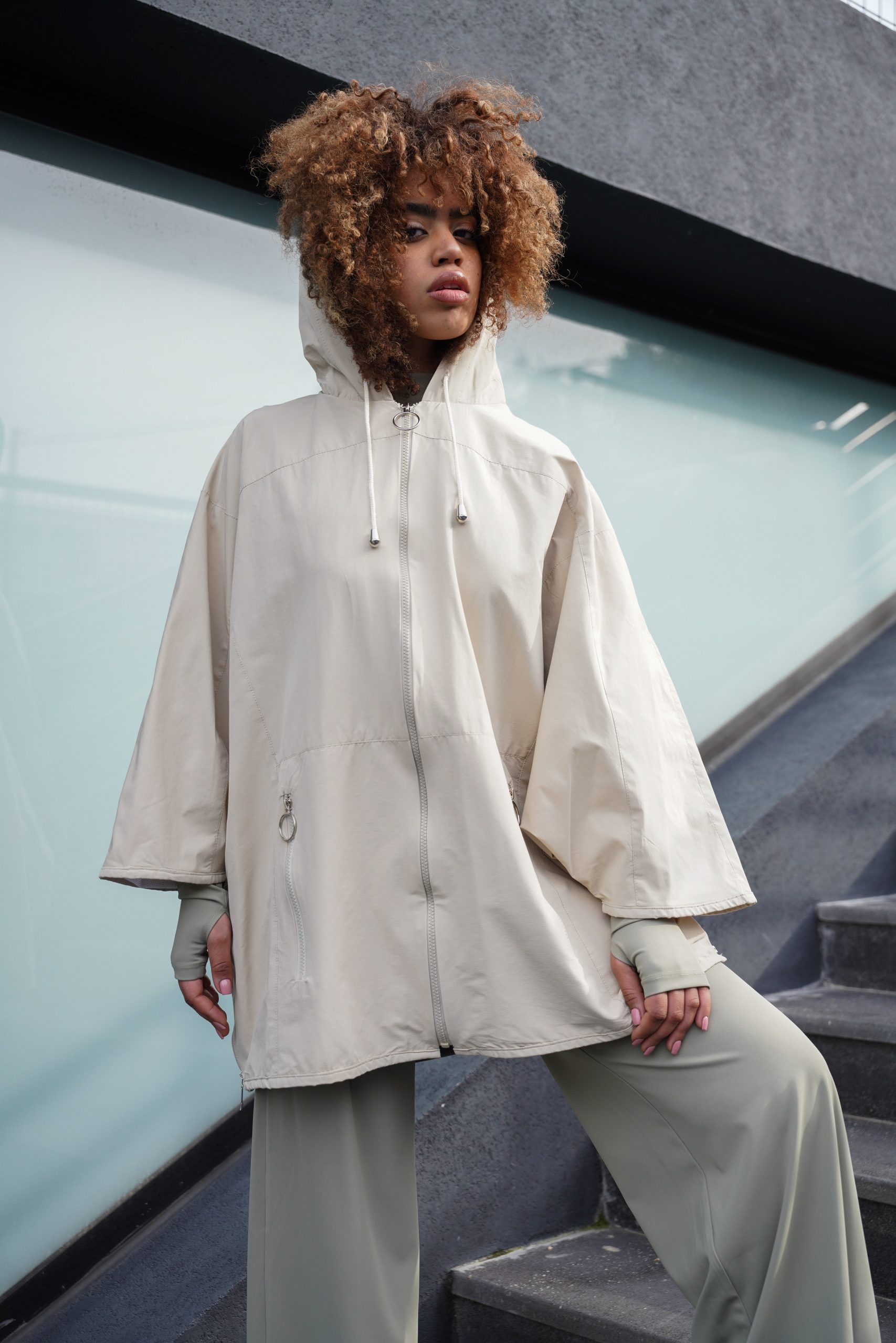 All Weather Zip-Up Bat Jacket - Beige