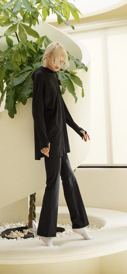 Relaxed Fit Zip-Up Top - Black